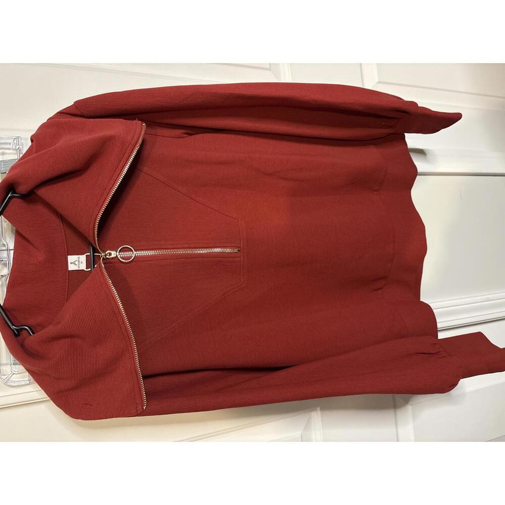 Anrabess Medium Red Zip-Up Sweater with Wide Collar 441